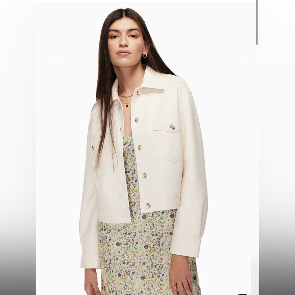 BNWT Wildfred Autumn Shirt Jacket Vegan Leather, Matte Pearl, Size Large